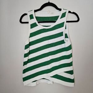 Moth Tank Top Knit Striped Anthropologie Green White Casual Crewneck Coastal